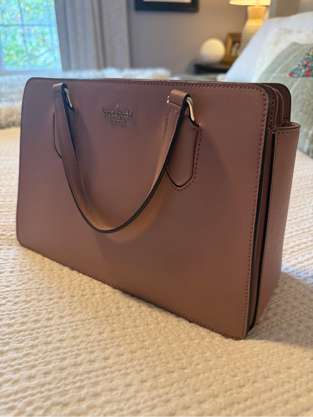 kate spade mauve leather structured satchel
